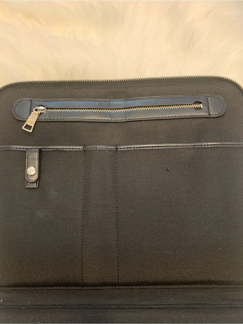 COACH ZIP AROUND TECH CASE PORTFOLIO BLACK GREY HERRINGBONE